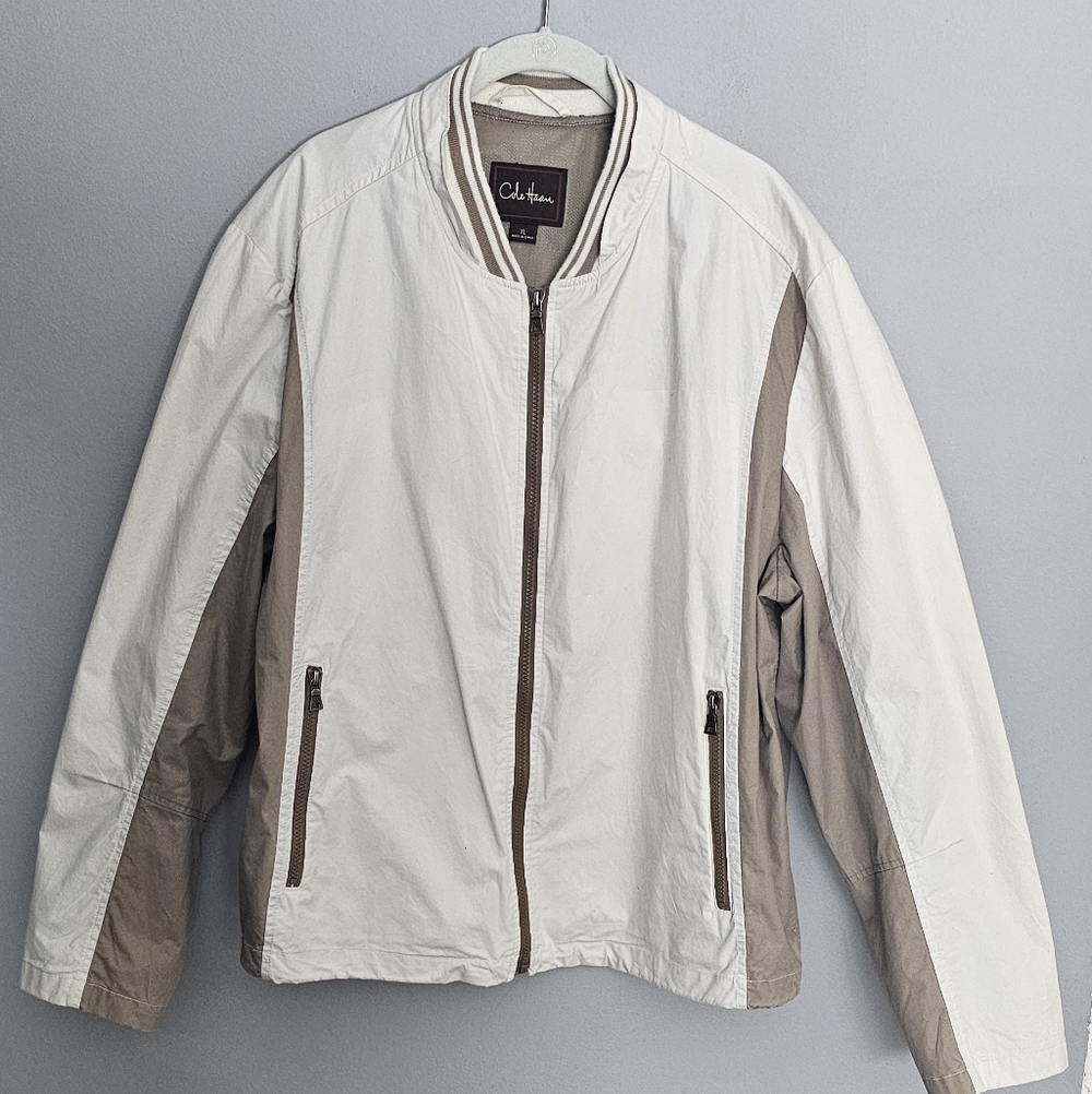 Cole Haan Moto Jacket Men's Size XL Ivory Taupe Mesh Lined Cotton **No Hood